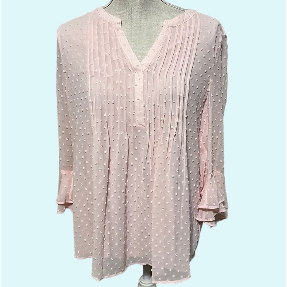 Charter club dotted swiss blouse with tuck pleats. Pol